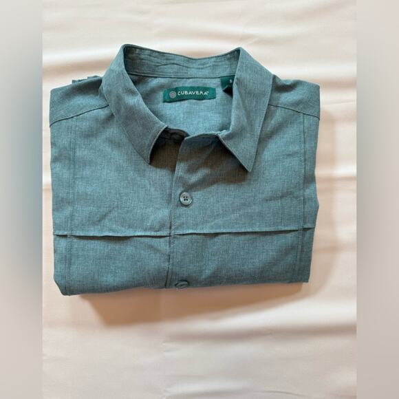 CUBAVERA Men’s Short Sleeve Guayabera Style Shirt Teal Blue Button Front Size S - Picture 13 of 13